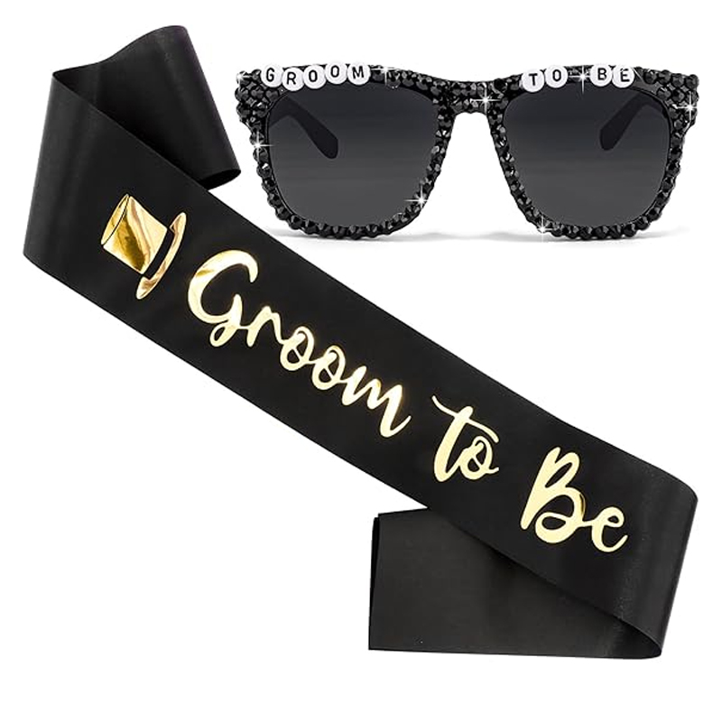 Men'S Grooming For Engagement - Schwarze Satin-Schärpe mit Strass-Verzierung für den